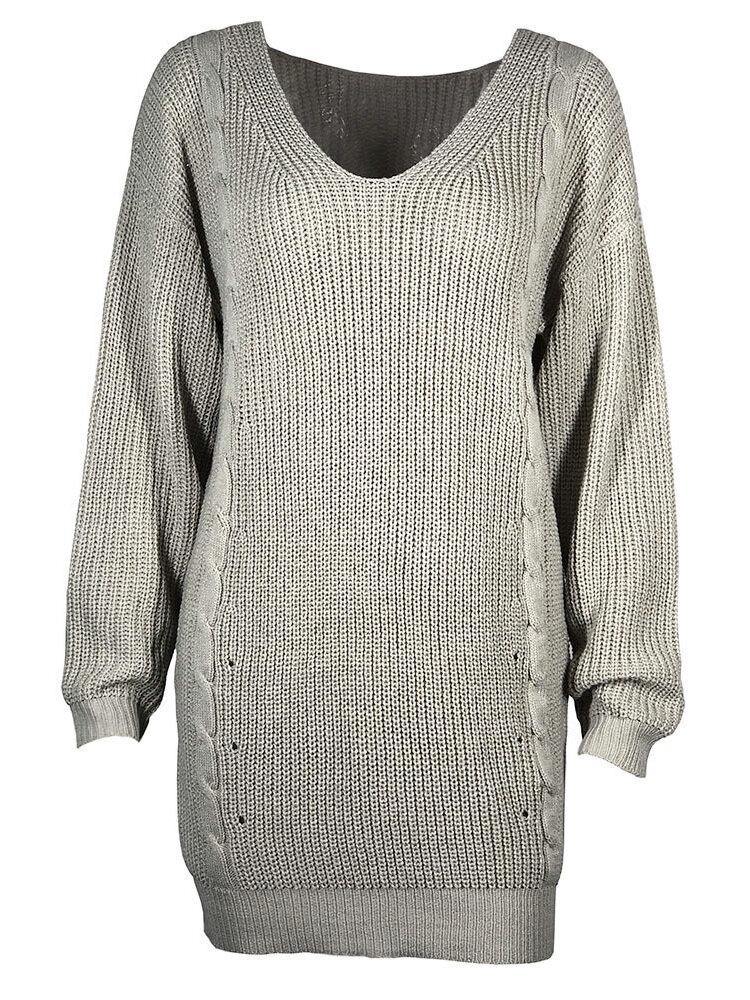 Women Cable Knit Designer V-Neck Drop Shoulder Loose Stylish Plain Sweaters - Trendha