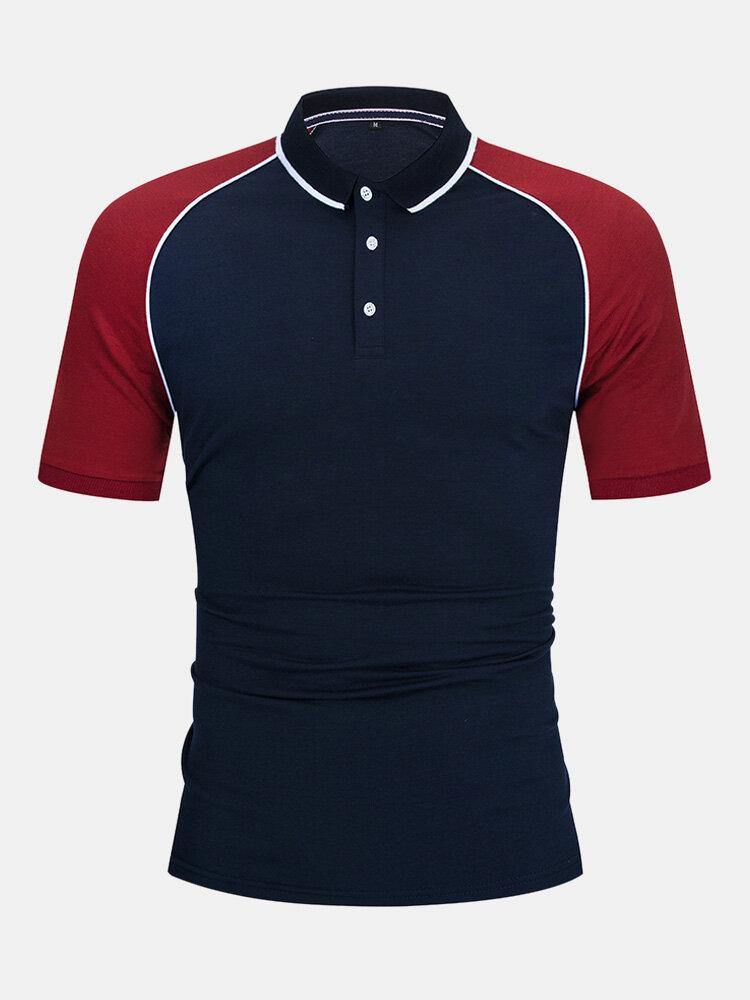Mens Business 100% Cotton Patchwork Button Closure Golf Shirts - Trendha