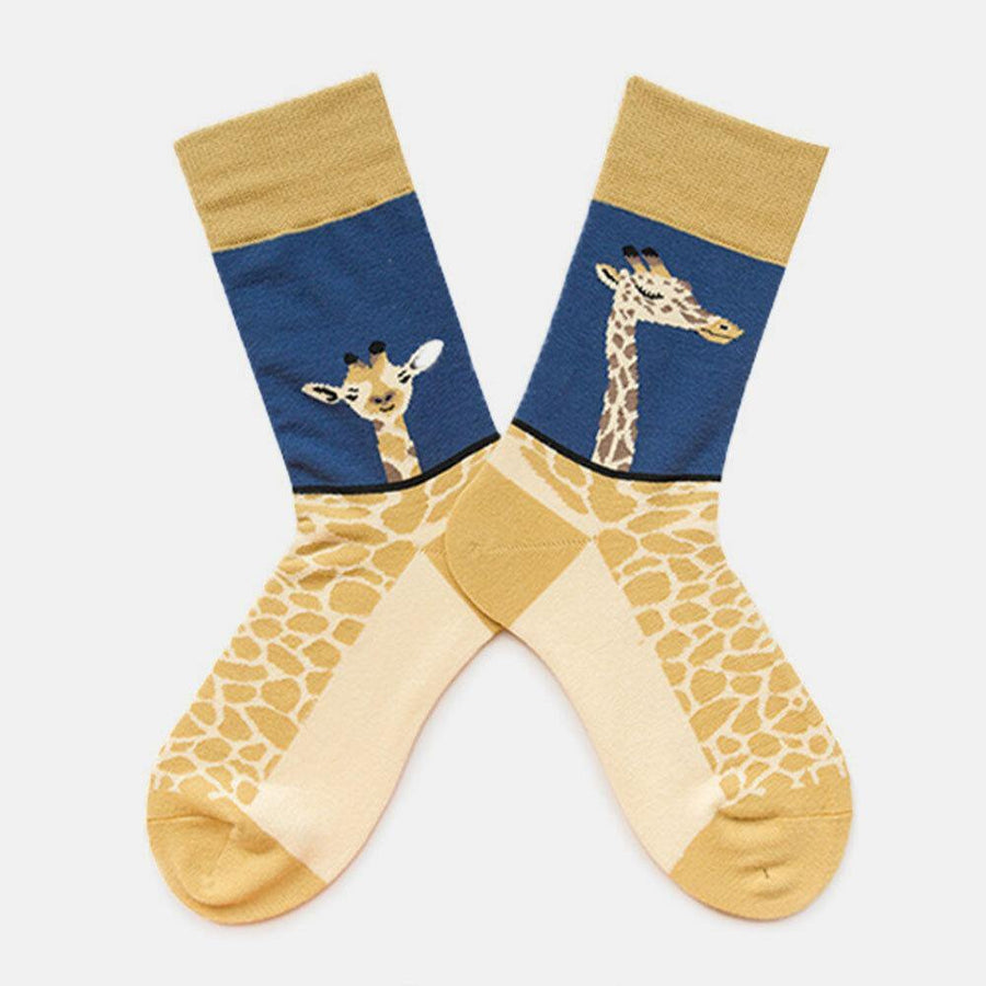Male Cartoon Cotton Medium Tube Female Socks Giraffe Jacquard Korean Version Of The College - Trendha