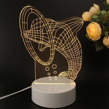 3D Multicolor LED Dolphin Pattern Night Light Lamp with Switch Home Party Decor 220V - Trendha