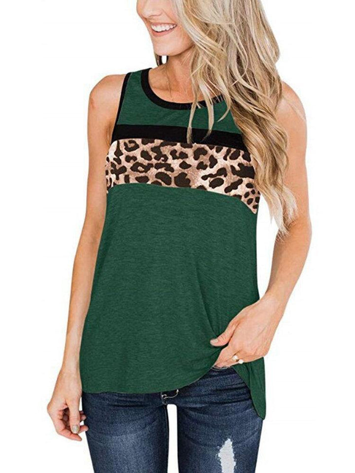 Women Sleeveless Leopard Print O-neck Casual Tank Tops - Trendha