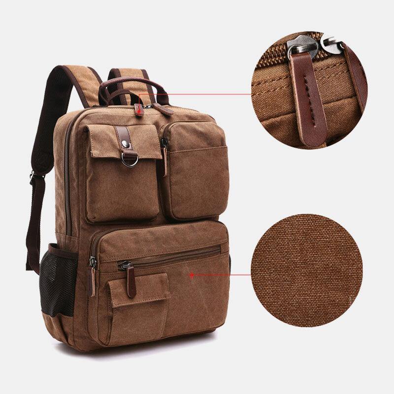 Men Canvas Large Capacity Multi-Pocket Anti-Theft Casual Travel Bag Computer Bag Backpacks - Trendha