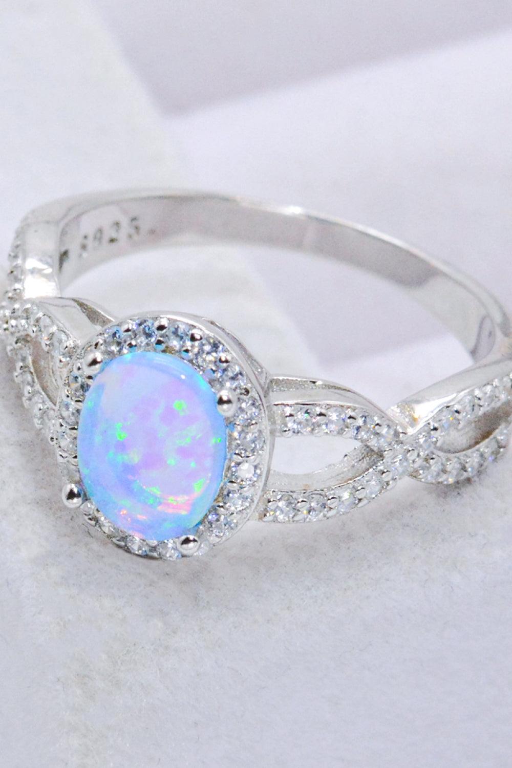 925 Sterling Silver Opal Halo Ring - Trendha