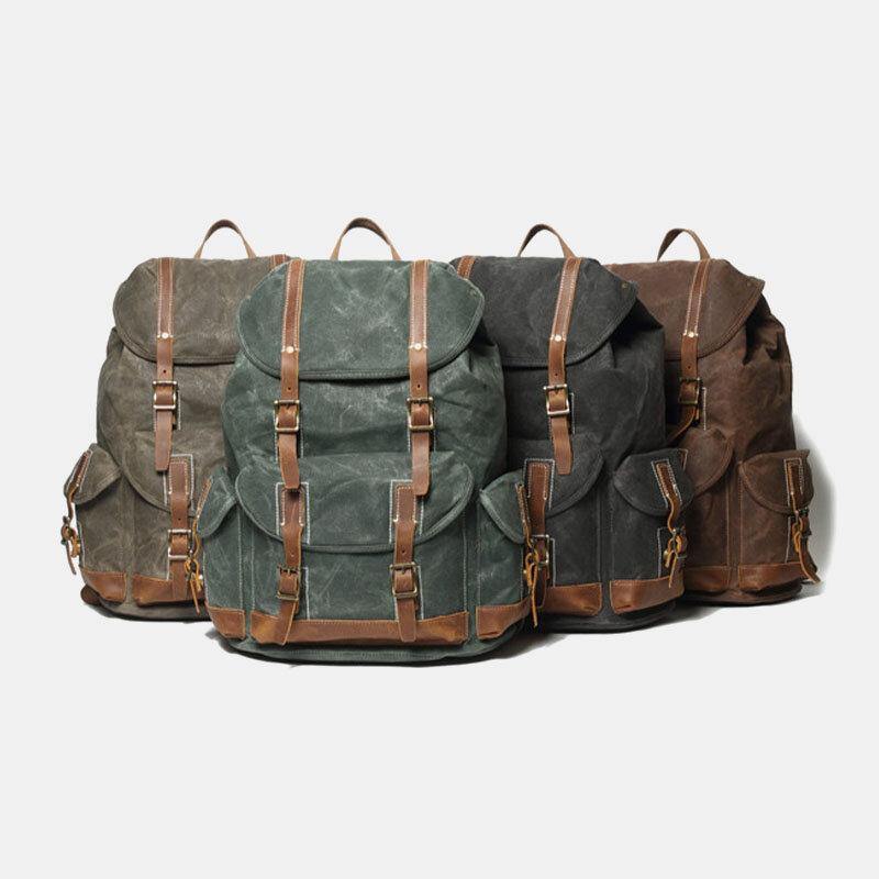 Men Canvas Retro Travel Outdoor Hiking Large Capacity Multi-pockets Backpack - Trendha