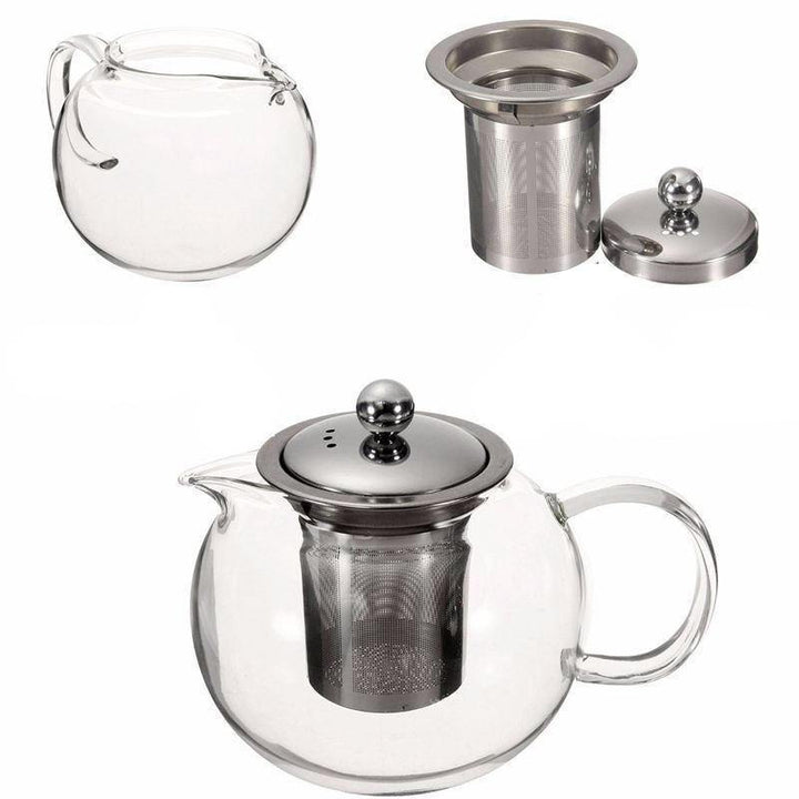 600/950/1300ml Clear Stainless Steel Heat Resistant Glass Teapot Infuser Tea Pot - Trendha