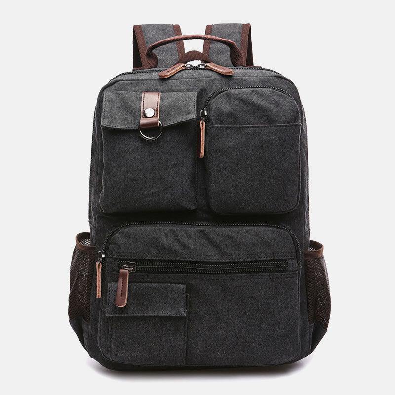 Men Canvas Large Capacity Multi-Pocket Anti-Theft Casual Travel Bag Computer Bag Backpacks - Trendha