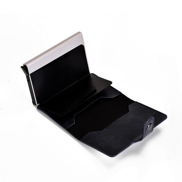 Men Faux Leather Retro Automatic Card Case Metal Card Holder - Trendha