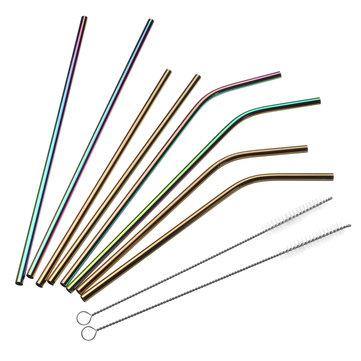 Stainless Steel Straw Set Long Metal Environment-Friendly Drinking Straws Kit With 2 Brushes Bag - Trendha