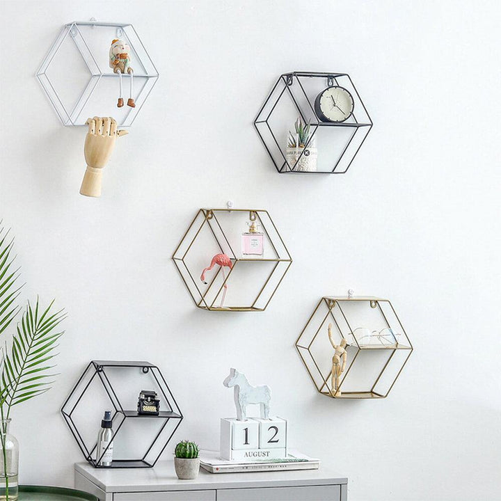 Geometric Metal Iron Storage Wall Shelf Rack Display Organization Home Decor - Trendha