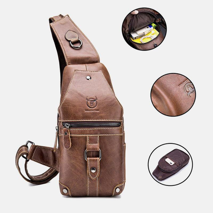 Men Genuine Leather Multi-Pocket Anti-Theft Wear-Resistant Vintage Casual Crossbody Bag Chest Bag - Trendha