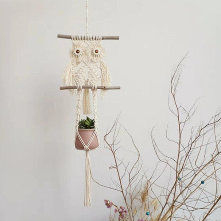 Macrame Plant Hanger Indoor Outdoor Hanging Planter Owl Stand Flower Pots - Trendha