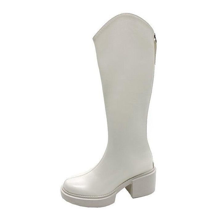 British Style Thick-soled Rear Zipper Chimney Spring And Autumn Boots - Trendha