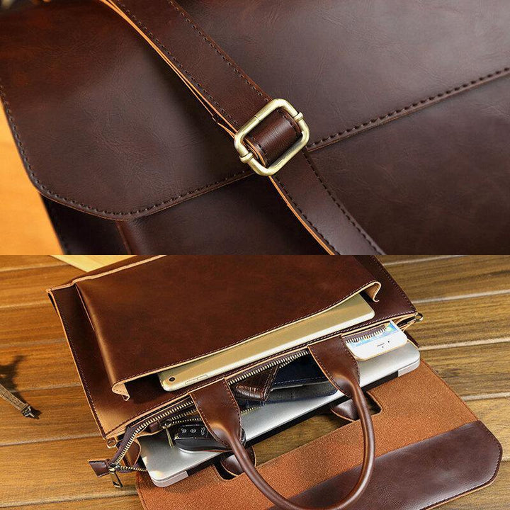 Men Faux Leather Retro 14 Inch Laptop Bag Briefcases Briefcases Messenger Bag Crossbody Bag Handbag - Trendha