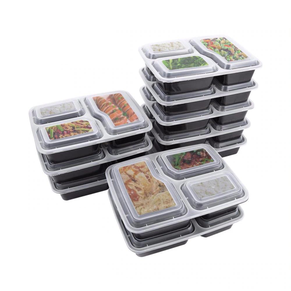 3-Compartment Disposable Food Containers 20 pcs Set