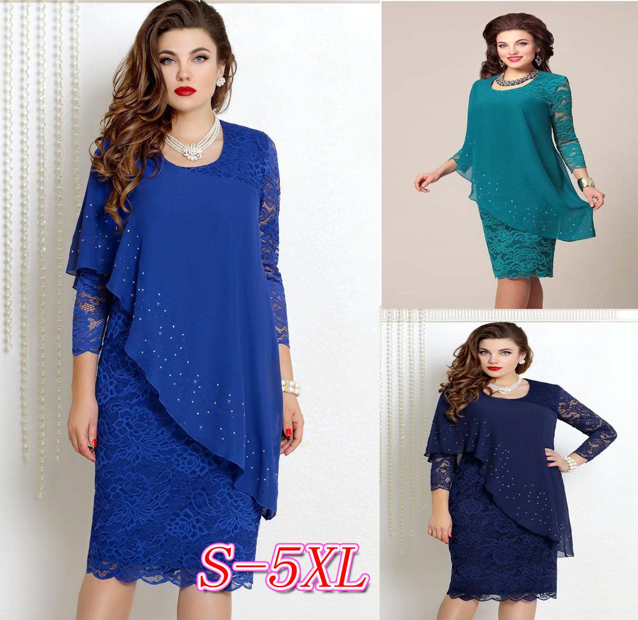 Solid Color Lace Three-quarter Sleeve Evening Dress - Trendha