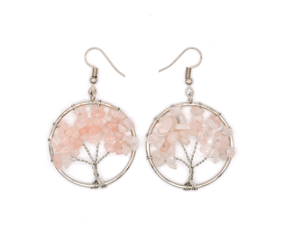 Natural Crystal Crushed Stone Tree Wishing Tree Earrings Crystal Tree Earrings - Trendha