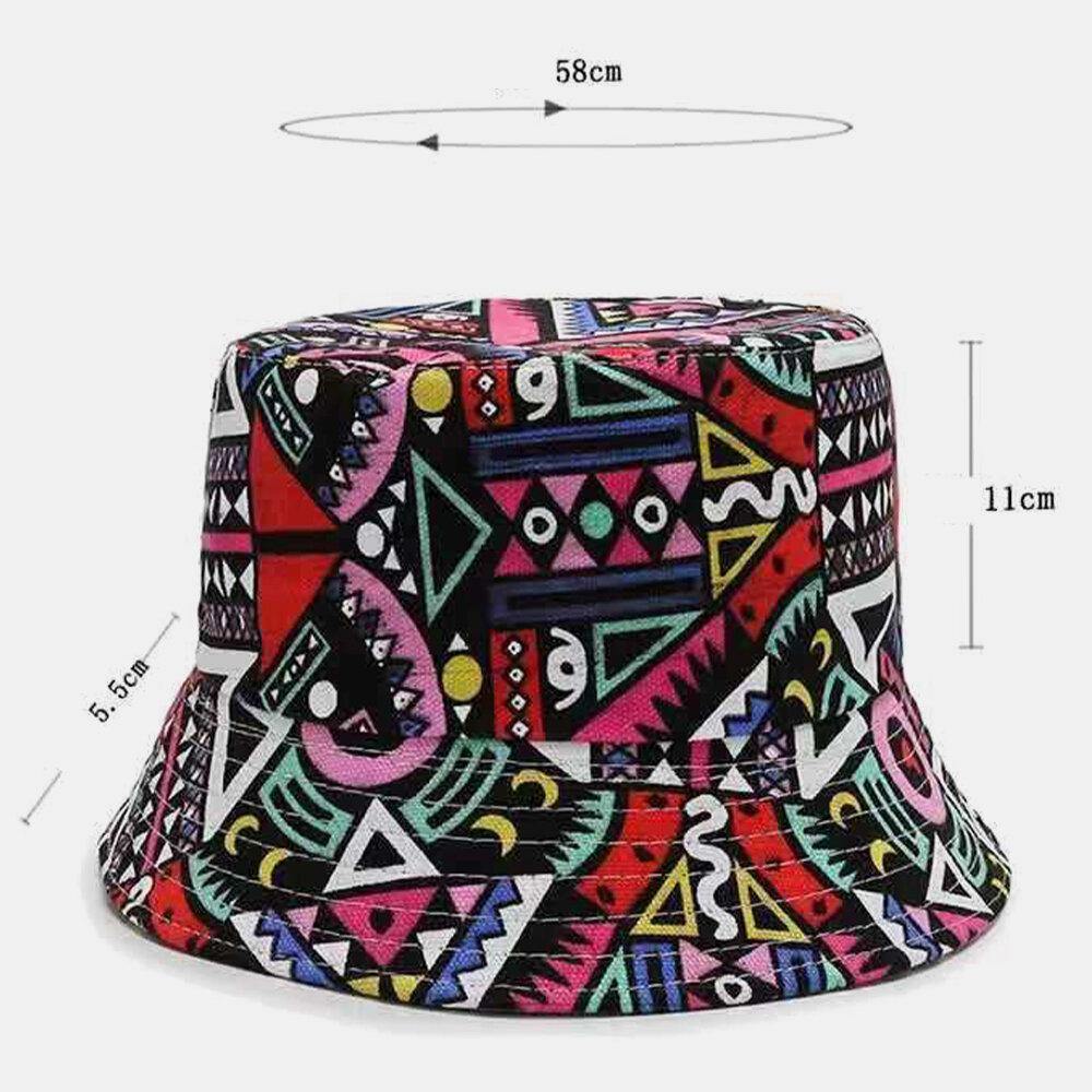 Unisex Canvas Colored Cartoons Geometry Pattern Casual Sunshade Bucket Hat - Trendha