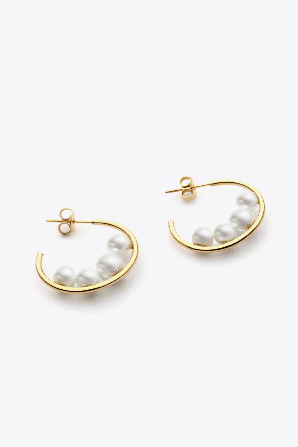 Can't Stop Your Shine Pearl C-Hoop Earrings - Trendha
