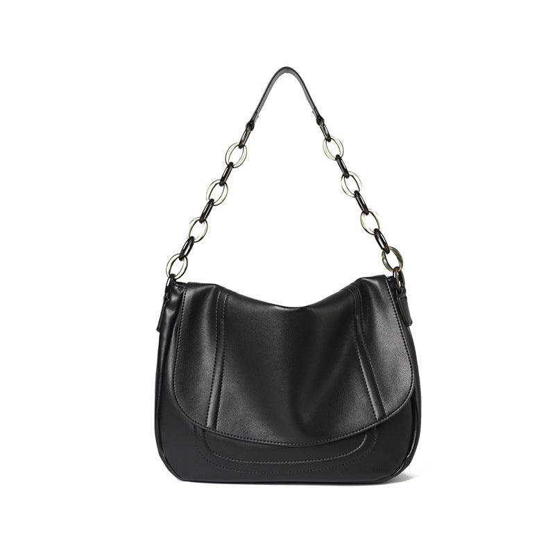 Real leather black flip shoulder bag - Trendha