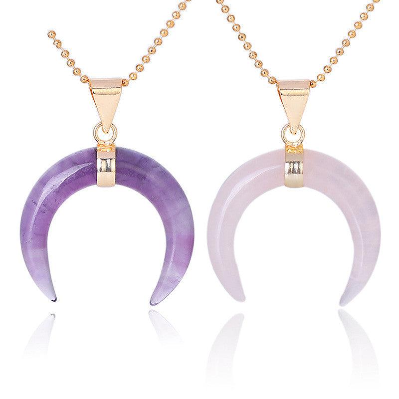 Crystal semi-precious stone moon pendant necklace - Trendha
