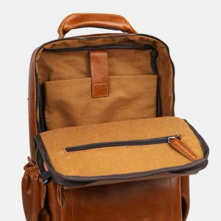 Men Faux Leather Large Capacity Casual Business Retro Fashion 13.3 Inch Laptop Bag Backpack - Trendha