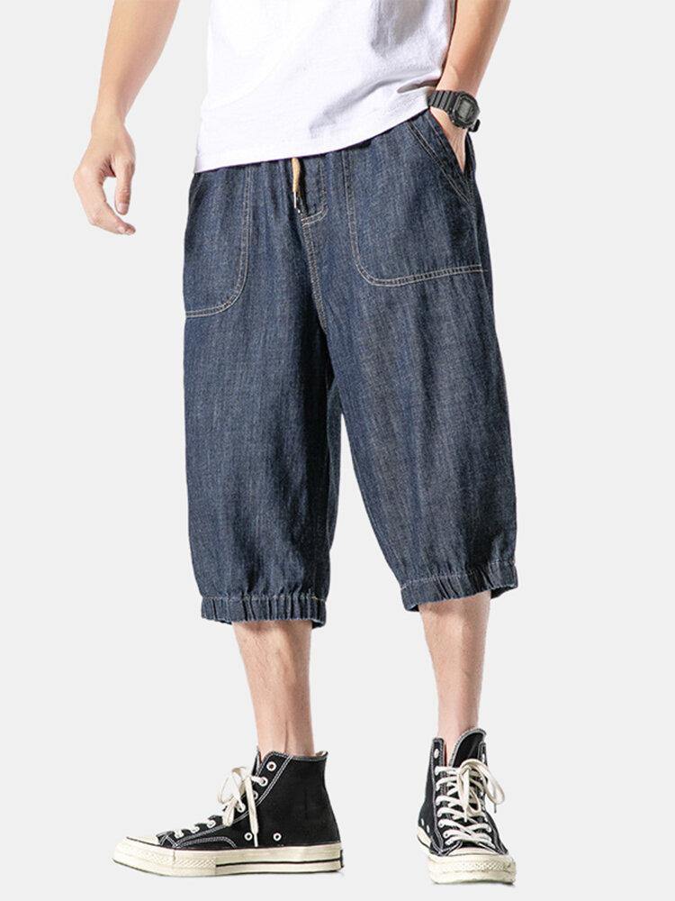 Mens Simple Multi Pocket Drawstring Casual Jeans - Trendha