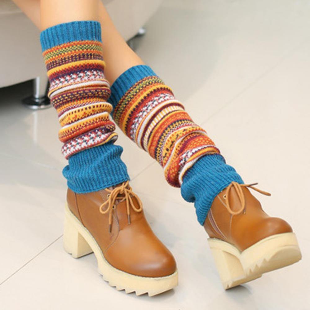 Senshoes Vintage Color Striped Fashion Piles Socks Boots Leggings Korean Legs - Trendha