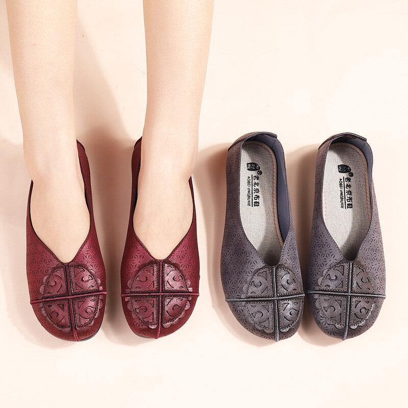 Women's Casual Solid Color Hollow Comfortable Slip Resistant Flats - Trendha