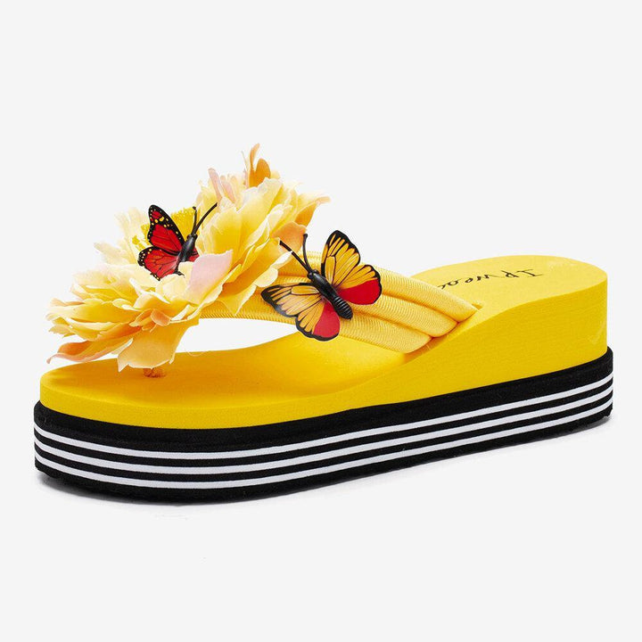 Women Flowers Butterfly Decor Clip Toe Beach Platform Slippers - Trendha