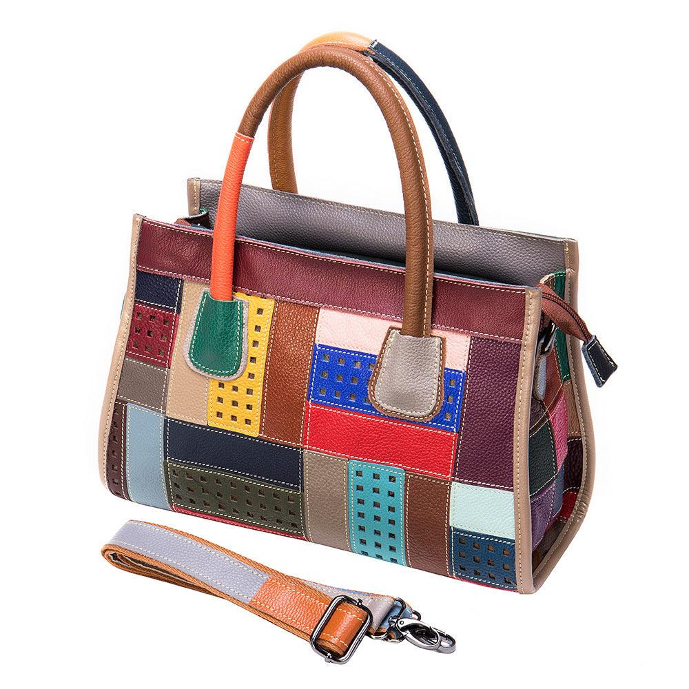 Cowhide color patchwork bag - Trendha