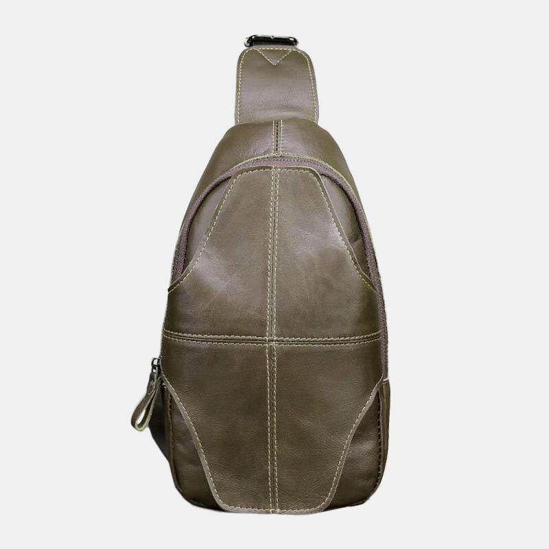 Men Genuine Leather Anti-theft Retro Casual Business Crossbody Bag Chest Bag Sling Bag - Trendha
