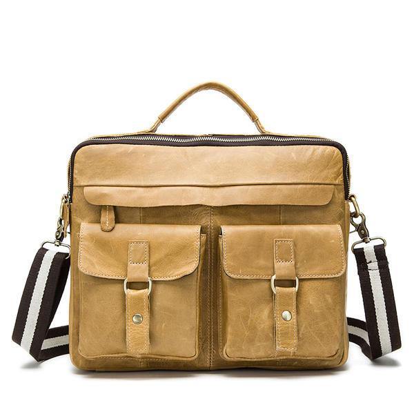 Genuine Leather Sling Briefcase Vintage Handbag Dual Use Messenger Bag For Men - Trendha