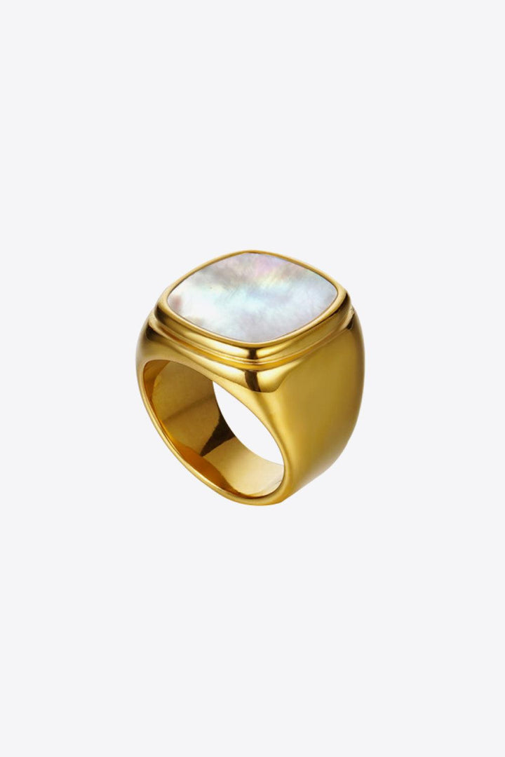 Stainless Steel 18K Gold-Plated Inlaid Shell Ring - Trendha
