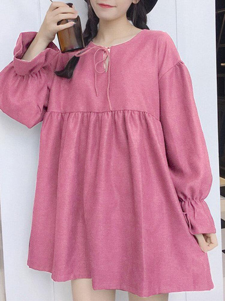 Pleating LongSleeve Solid Color Dress Korean Style Dresses - Trendha