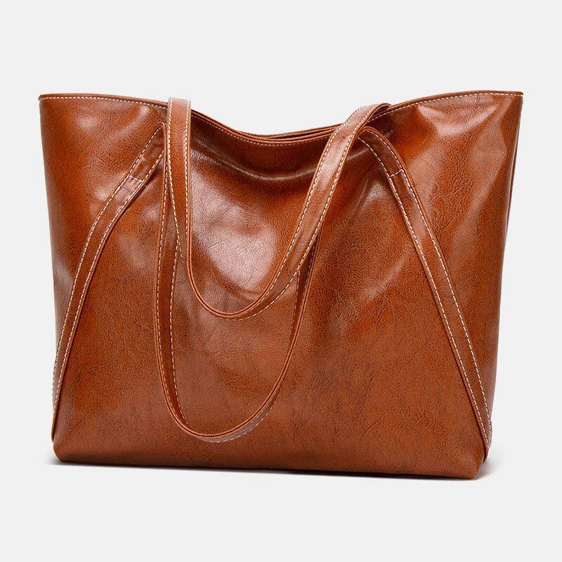 Women PU Leather Spring Vintage Large Capacity Shoulder Bag Handbag Tote - Trendha