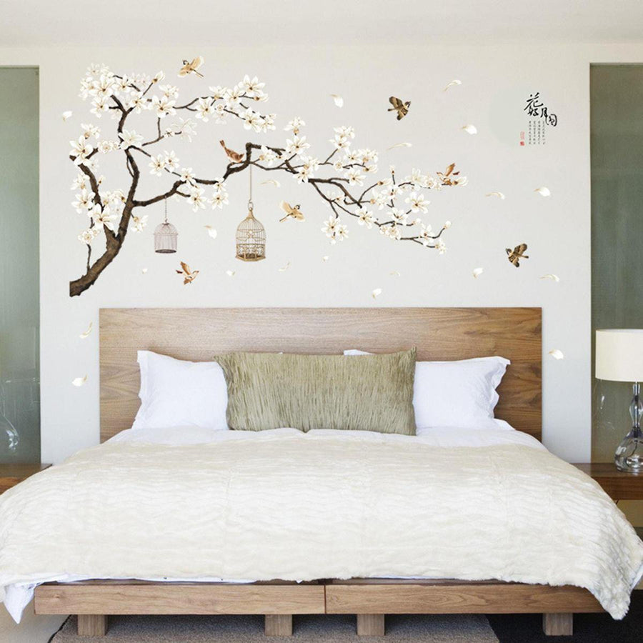 White Blossom Tree Branch Wall Decals: Cherry Blossom Mural Sticker for Home Decor - Trendha