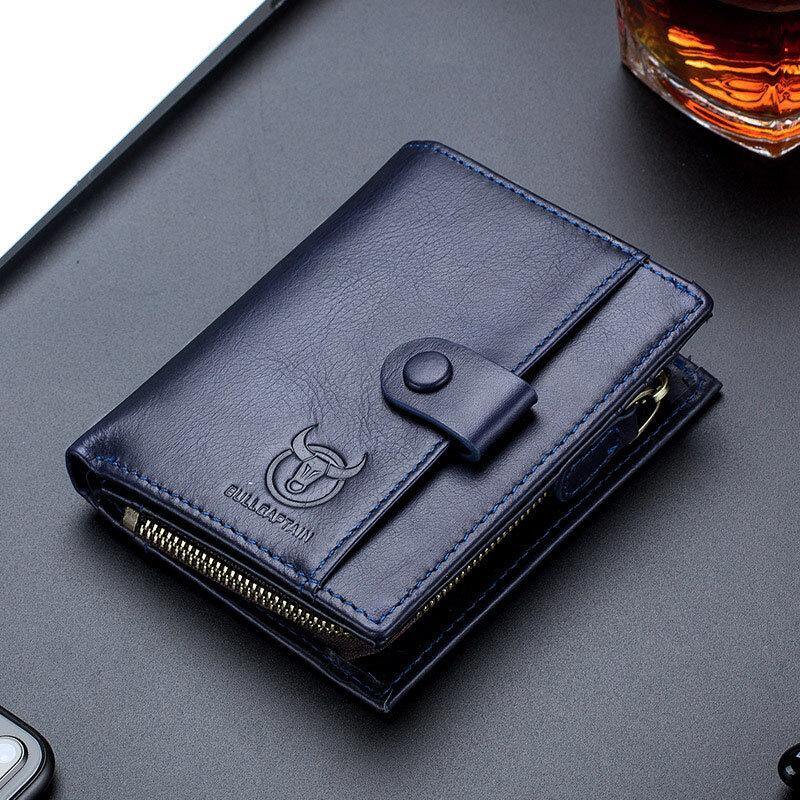 Bullcaptain Men Genuine Leather Vintage Detachable Business Card Holder Wallet - Trendha