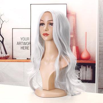 Women's Long Wavy Lace Front Wig White Synthetic Hair Party - Trendha