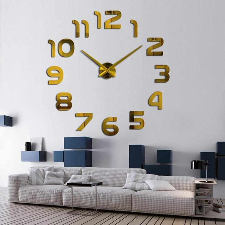3D Frameless Wall Clock Modern Mute Large Mirror Surface DIY Room Home Office Decorations - Trendha