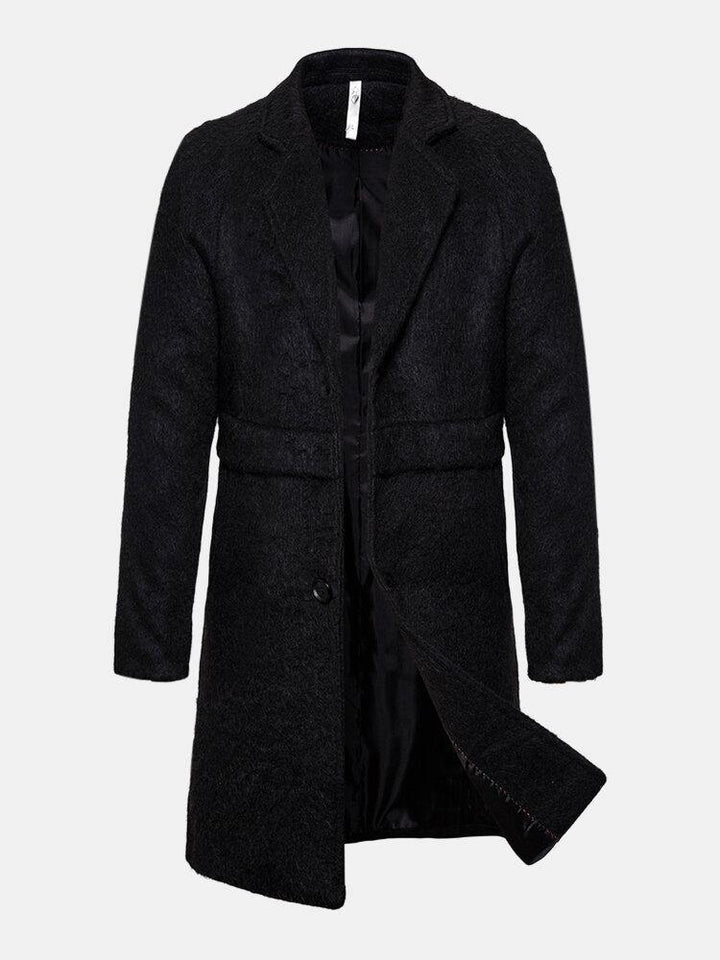 Mens Black Warm Single-Breasted Mid-Length Business Trench Coats - Trendha