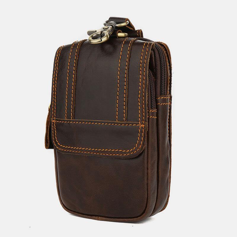 Men Multifunctional Large Capacity 6.3 Inch Phone Bag Genuine Leather Waist Bag Wear-resistant Belt Bag With Hook - Trendha