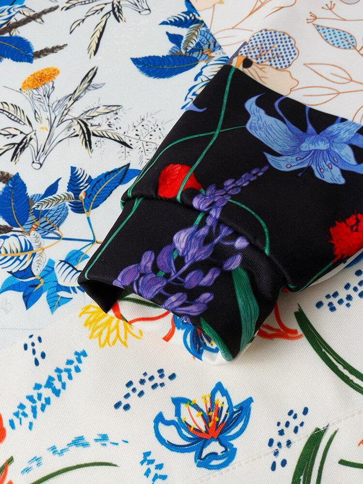 Mens Colorblock Floral Print Kangaroo Pocket Drawsrting Hoodies - Trendha