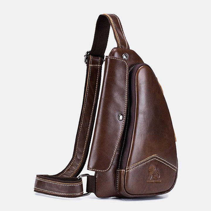 Men Genuine Leather Cowhide Triangle Shape Fashion Retro Business Shoulder Bag Chest Bag - Trendha