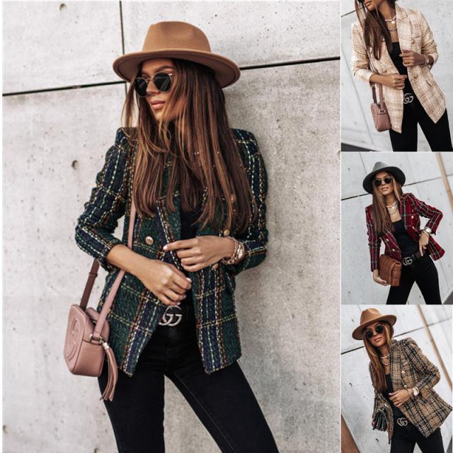 Temperament British Style Double-Breasted Printed Suit Jacket