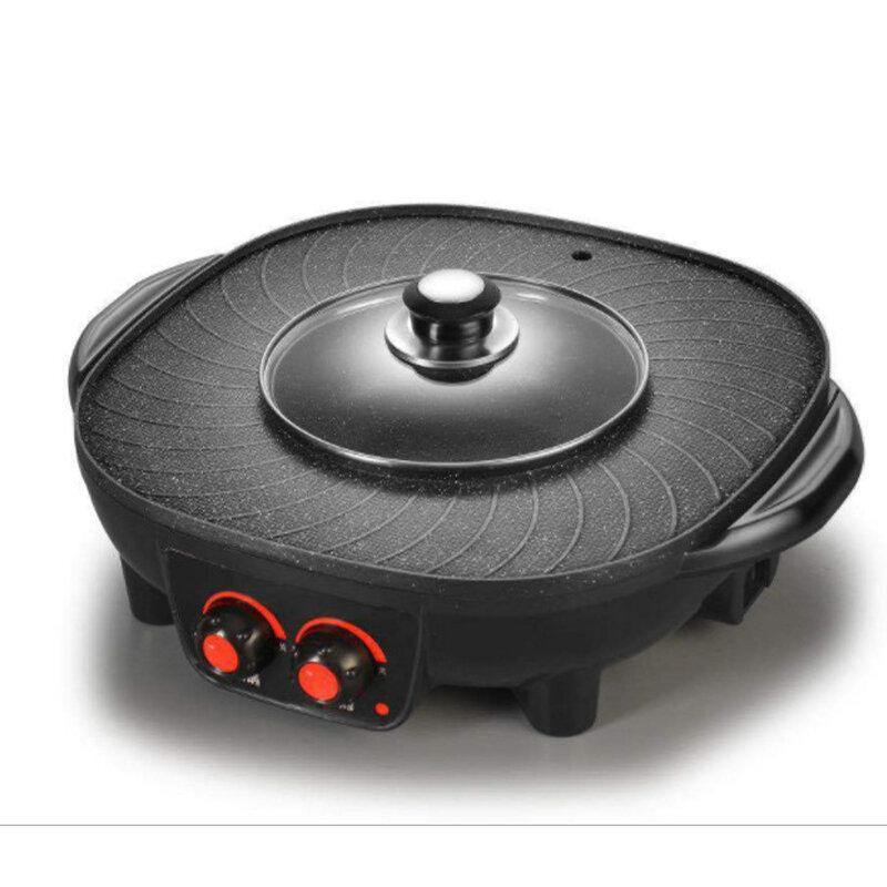 220V 2 in 1 Electric Smokeless Hotpot Oven Barbecue Pan Hot Pot BBQ Grill Machine - Trendha