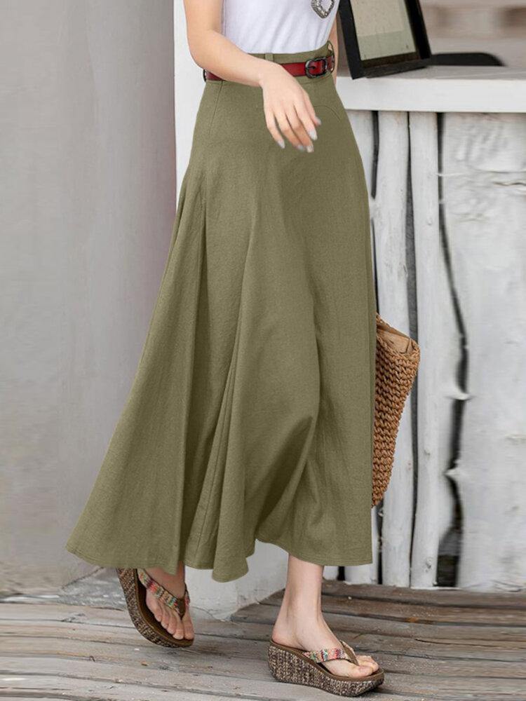 100% Cotton Solid Side Zipper Spliced Casual Loose Skirt For Women - Trendha
