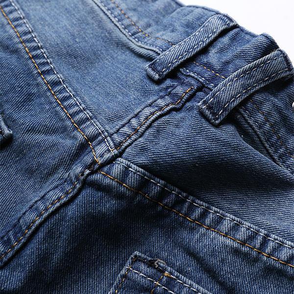 Mens Vintage Holes Light Blue Straight Slim Button Jeans - Trendha