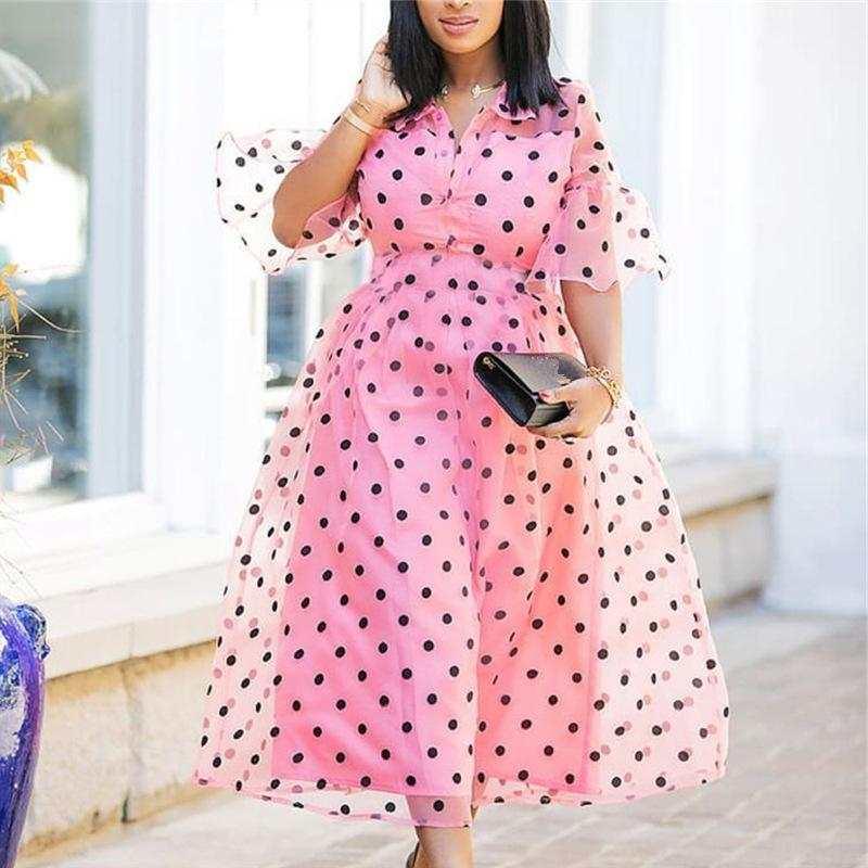 Ruffled shirt lapel dress - Trendha