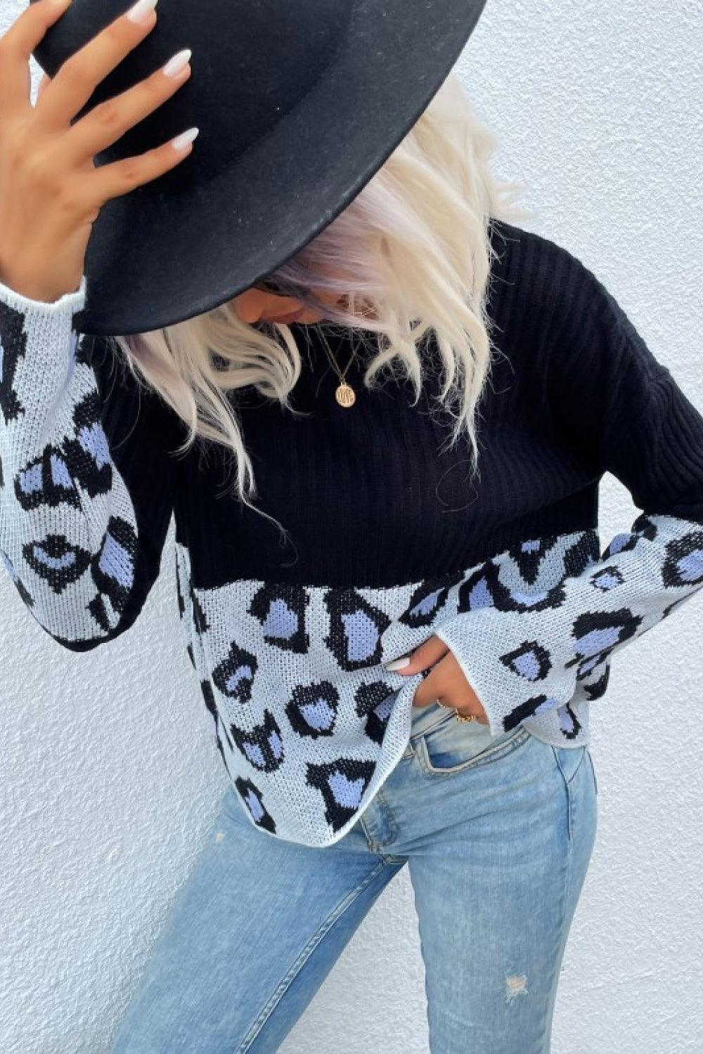 Leopard Color Block Sweater - Trendha