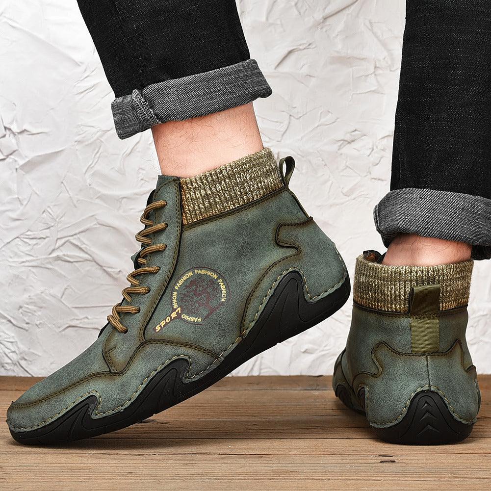 British style middle cut leather men's tooling boots